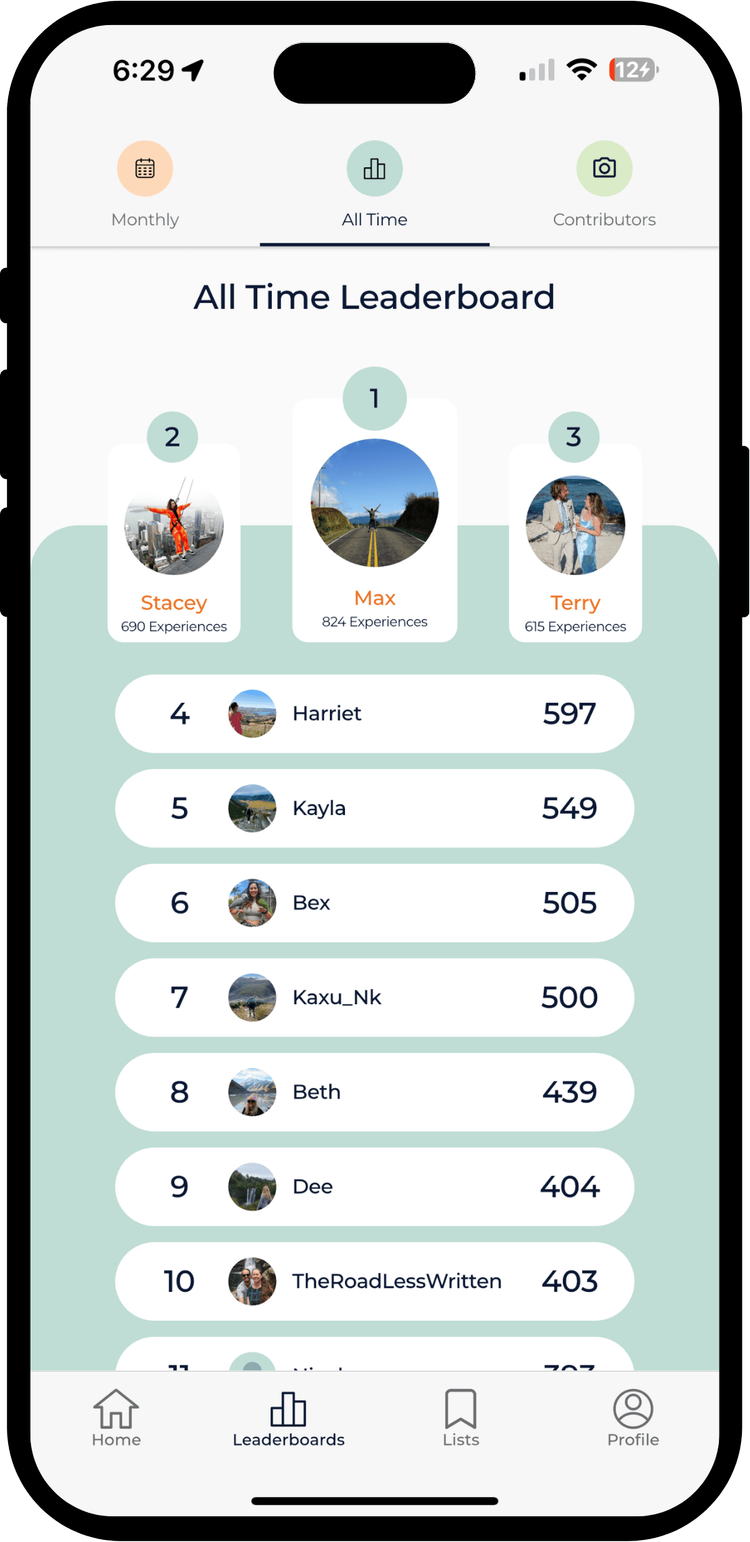 Climb the leaderboard and earn badges - Roady app feature
