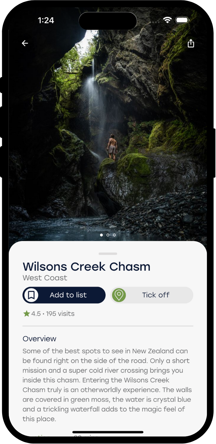 Tick off experiences you have visited - Roady app feature